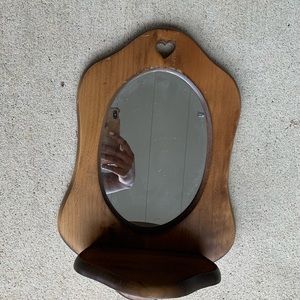 Vintage wood heart oval shelf mirror